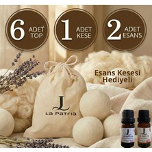 La Patria 6 Adet Xxxl Yün Çamaşır Kurutma Topu - 1 Adet Kese - 2 Adet Esansiyel Ucucu Yağ - Kurutma Makinesi için -