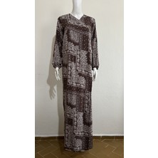 Kahverengi Desenli Yandan Bağlamalı Namaz Elbisesi Büyük Beden