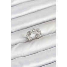 Solenya Pirinç Gümüş Renk Yonca Model Kadın Yüzük