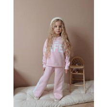 Butumikids Kız Çocuk Yazı Baskı Detaylı 3 Iplik Şardonlu Alt Üst Takım