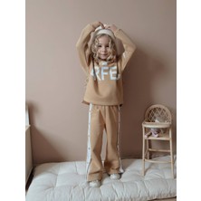 Butumikids Kız Çocuk Yazı Baskı Detaylı 3 Iplik Şardonlu Alt Üst Takım