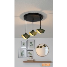 Eyzhen Bohem Şekil Verilebilir Haki 3’lü Avize Rustik Dekoratif Salon Mutfak Oturma Odası Aydınlatma