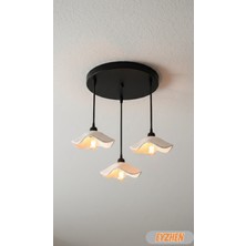 Eyzhen Bohem Şekil Verilebilir Beyaz 3’lü Avize Rustik Dekoratif Salon Mutfak Oturma Odası Aydınlatma