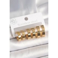 Solenya 316L Çelik Gold Renk Halka Model Kadın Küpe Seti