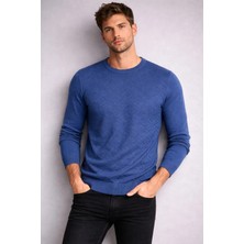 İnce Moda Giyim Modern Dokulu Bisiklet Yaka Erkek Triko Kazak – Haki / Ekru / Mavi