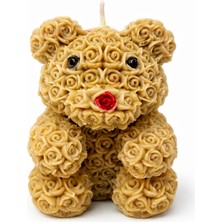 Waxera Teddy Rose Gül Detaylı Ayıcık Mum %100 Doğal Soya Wax , Kutulu Hediyelik (5x8 Cm) Gül Dokulu Tasarımıyla