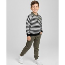 Ege Bebek Erkek Çocuk 5-12 Yaş Yakalı Çizgili Sweatshirt ve Çelik Pantalonlu Dokuma Alt Üst Takım