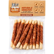 Eva & Wall-e Ördek Sargılı Beyaz Sığır Derisi Burgu Köpek Ödülü Tahılsız Doğal Çiğneme Çubuğu 10 Adet