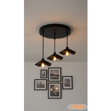 Eyzhen Bohem Şekil Verilebilir Siyah 3’lü Avize Rustik Dekoratif Salon Mutfak Oturma Odası Aydınlatma