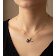 Minel Fashion Kadın Çelik Zirkon Taşlı Mavi Hilal Dünya Uzay Gezegen Kolye