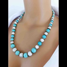 Mga Doğaltaş Turkuaz & Havlit & Hematit Taşı Doğal Taş Kolye – 6 mm 8 mm 10 mm – %100 Gerçek Hakiki – Sertifikalı – Çelik Zincirli – 45-55 cm