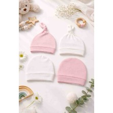 UmBaby 4’lü Pembe Yenidoğan Bebek Şapkası – %100 Pamuk Penye, Düz & Bağlamalı Model