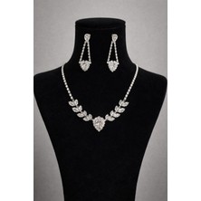 Klc Takı Kadın Gümüş Renk Model Su Yolu Zirkon Taşlı Kolye Küpe Seti