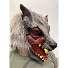 Mayf Kafaya Tam Geçmeli Lateks Dişli Ağzı Açık Kurt Maskesi (5332)