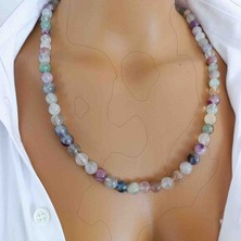 Mga Doğaltaş Florit Taşı 8 mm Doğal Taş Kolye – %100 Gerçek Hakiki – Sertifikalı – Çelik Zincirli – 45-55 cm Ayarlanabilir