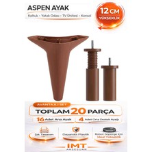 İmt Aksesuar Aspen 12 cm Ceviz 20 Adet Mobilya Ayağı Robot Süpürgeye Uyumlu Koltuk Tv Ünitesi Konsol Dolap Ayağı