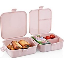 By Nevser® Kendiliğinden Kaşık Çatallı Beslenme Kutusu 4 Bölmeli Çocuk Beslenme Kabı Saklama Kutusu