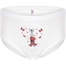 Erdem Kız Çocuk Beyaz %100 Pamuklu Baskılı 6'lı Paket Ribana Külot 4301