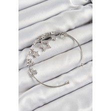 Solenya Pirinç Zirkon Taşlı Yıldız Model Gümüş Renk Charm Bileklik