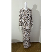 Beyaz Desenli Yandan Bağlamalı Namaz Elbisesi Büyük Beden