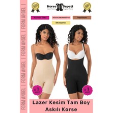 Korse Sepeti #korse 2 Beden Küçülten Sıkılaştırıcı Kaymaz Kadın Lazer Kesim Tam Boy Askılı Korse 2'li Set