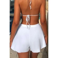 Azrlya Kadın Beyaz Yırtmaçlı Etek Görünümlü Şık Deniz Şortu