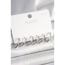 Solenya 925 Ayar Gümüş Çivi Pirinç Gümüş Renk Üçgen Model Kadın Küpe Seti