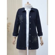 Alpaco Önü Taş Detaylı Çift Cepli Kot Ceket -Siyah -Collectıon