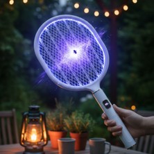 By Nevser® USB Şarjlı Beyaz Renk Kendiliğinden Standlı Şarj Göstergeli Uv Işıklı Sinek Öldürme Raketi LTD-718