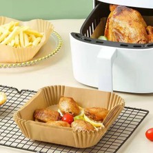 By Nevser 50 Adet Air Fryer Pişirme Kağıdı Tek Kullanımlık Hava Fritöz Yağ Geçirmez Yapışmaz Kare Tabak Model
