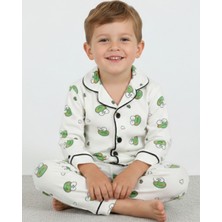 Ege Bebek Erkek Bebek Kurbağa Baskılı 2-3-4-5-6 Yaş Kruvaze Yakalı %100 Pamuklu Gecelik Pijama Takımı