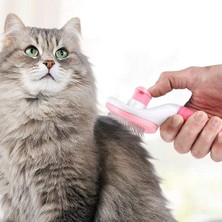 By Nevser® Kedi Köpek Tüy Toplayıcı Kendini Temizleyebilen Ergonomik Saplı Evcil Hayvan Tarağı Pembe