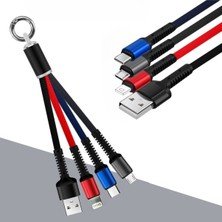 By Nevser® Işıklı Anahtarlık Model 3 In 1 USB Çıkışlı Mikro,type-C ve Iphone Uyumlu Şarj Kablosu