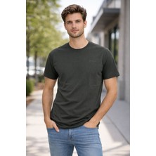 Aura Boutique Erkek Basic T-Shirt Siyah Bisiklet Yaka Kısa Kollu Minimal Logo Baskılı Pamuklu Tişört