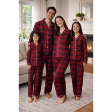 Lino Baby Anne Baba Çocuk Kombin Tam Kalıp %100 Pamuk Kuruveze Yakalı Anne Baba Çocuk Pijama Takım