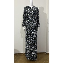 Siyah Renkli Küçük Çiçekli Yandan Bağlamalı Namaz Elbisesi Büyük Beden