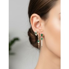 Betül Çekiç Vip Özel Seri Yeşil Taşlı 3lü Kadın Küpe Seti