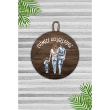 Shelife Modern Kapı Süsü - Dijital Ahşap Baskı Aile Evimize Hoşgeldiniz - Dış Mekan Kapı Süsü