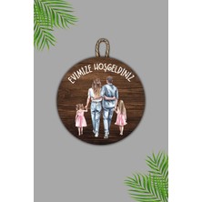 Shelife Modern Ahşap Kapı Süsü - Ahşap Iki Kız Çocuğu Aile Kapı Süsü - Dış Kapi Susu