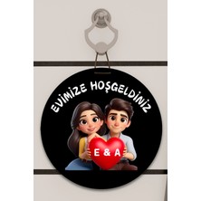 Shelife Dijital Baskı Siyah, Kişiye Özel Kalp Tutan Çift Desenli Kapı Süsü, Duvar Süsü