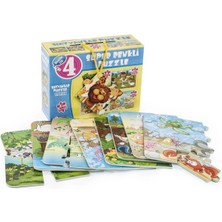 K-Yonlineticaret 1481 Dıytoy Süper Renkli 4'lü Puzzle - Hayvanlar / 8+12+16+24 Parça Puzzle