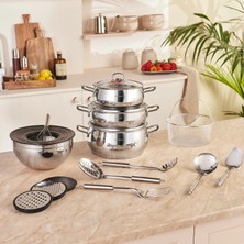 Karaca Karıştır-Pişir-Sakla 18 Parça Servis Gereçli Çelik Tencere Seti