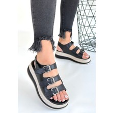 DMR Elegance Jatay Siyah Cilt Sandalet