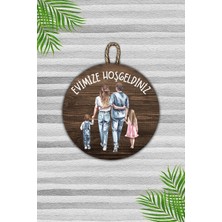 Shelife Modern Ahşap Kapı Süsü - Ahşap Zemin Aile Evimize Hoşgeldiniz Kapı Süsü - Dış Mekan Kapi Susu