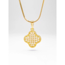 Stella Fortis Zirkon Taşlı Yonca Form Kadın Kolye - Çift Taraflı Altın Kaplama | Ultra Ince Işçilik