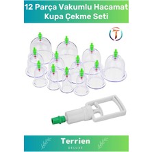 Terrien Deluxe Seri 12 Parça Vakumlu Pompa Hediyeli Masaj Etkili Hacamat Kupa Çekme