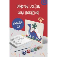 Mind & Play Dinozor Temalı Çocuk Tuval Boyama Seti | Tuval + 6 Renk Akrilik Boya + Fırça
