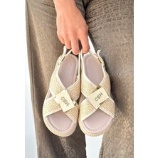 DMR Elegance Cate Bej Hasır Cilt Sandalet