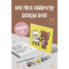 Mind & Play Ressam Ayı Temalı Çocuk Tuval Boyama Seti 20 cm | 6 Renk Akrilik Boya + Fırça