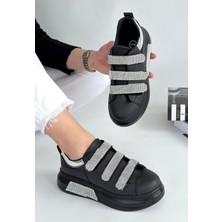 DMR Elegance Elika Siyah Cilt Cırt Cırtlı Spor Ayakkabı